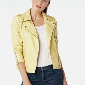 Pastel Yellow Faux Leather Motorcycle Jacket